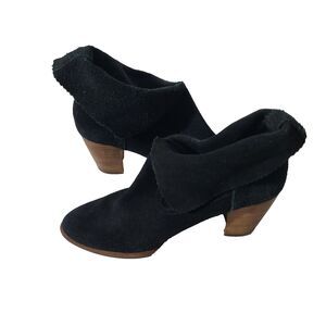 Ugg Suede Leather Block Heel Shoes Black Sz 10